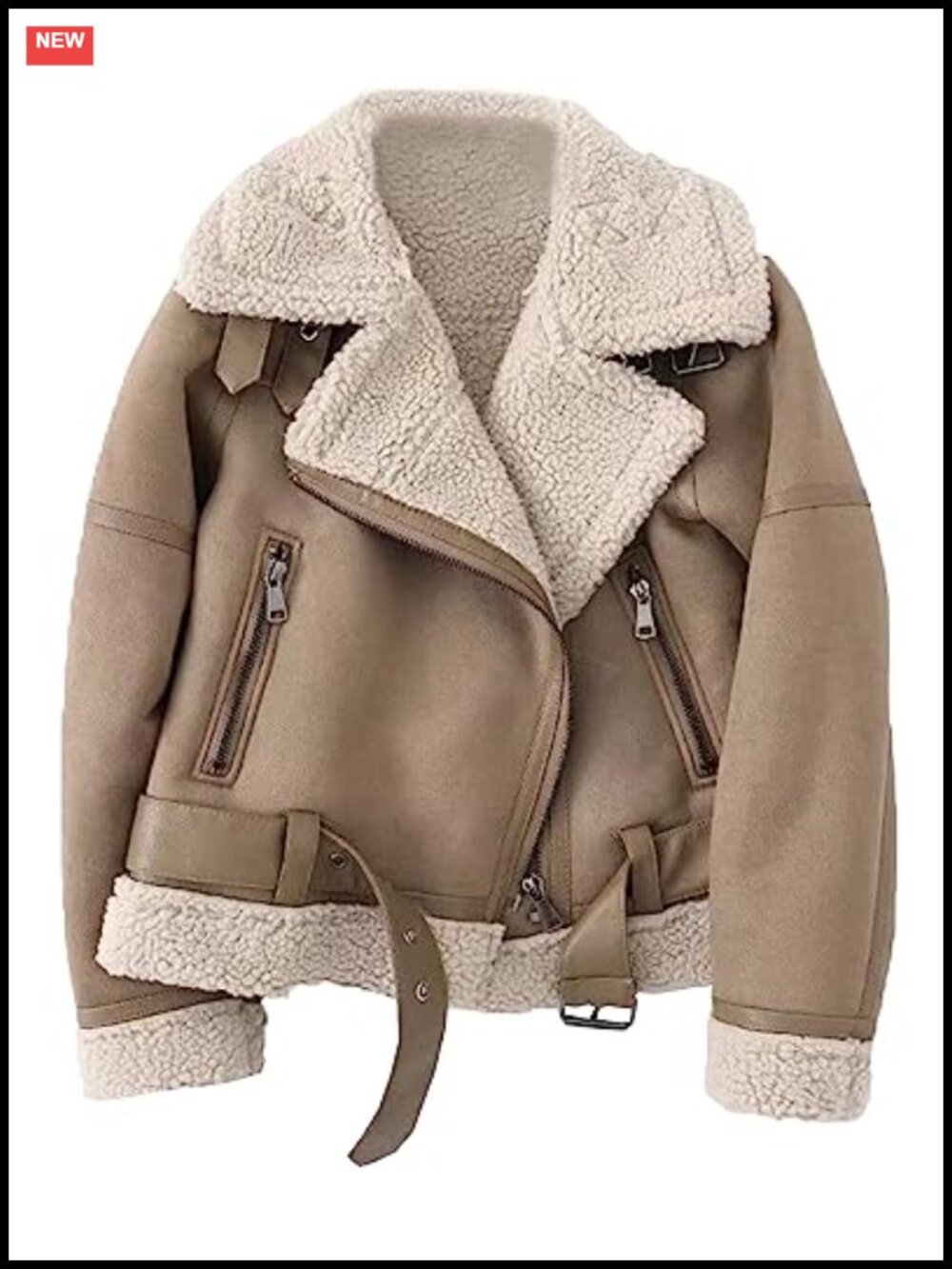 Faux Suede Shearling Moto Jacket Lined Winter Parka Coat